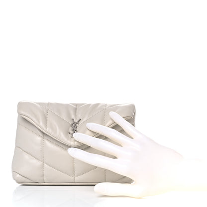 Saint Laurent Lambskin Monogram Loulou Puffer Pouch Clutch Crema Soft 3 of 11