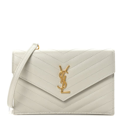 Saint Laurent Grain De Poudre Matelasse Chevron Monogram Envelope Chain Wallet Crema Soft 1 of 7