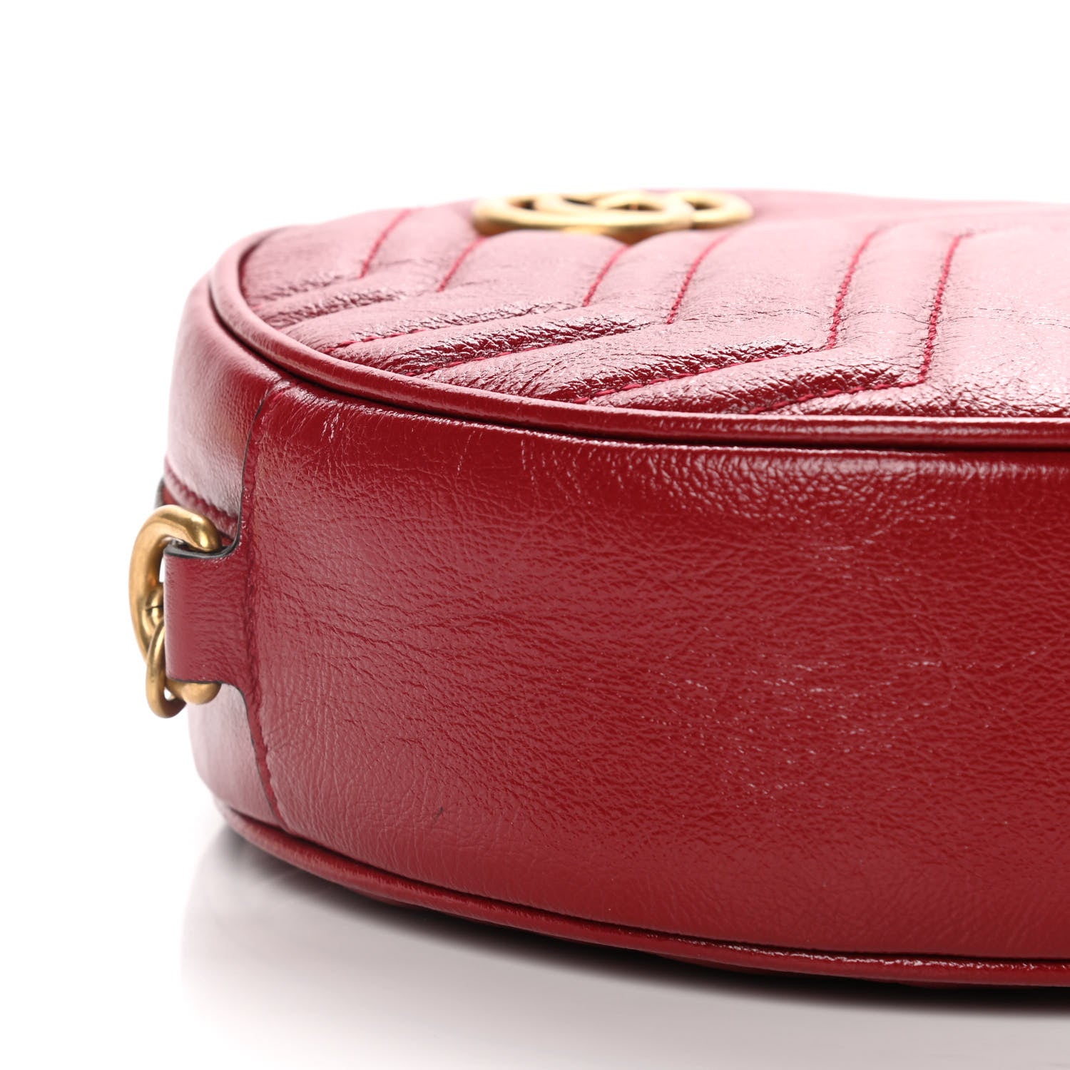 Gucci Glazed Calfskin Matelasse Heart Mini GG Marmont Round Shoulder Bag Romantic Cerise 10 of 13