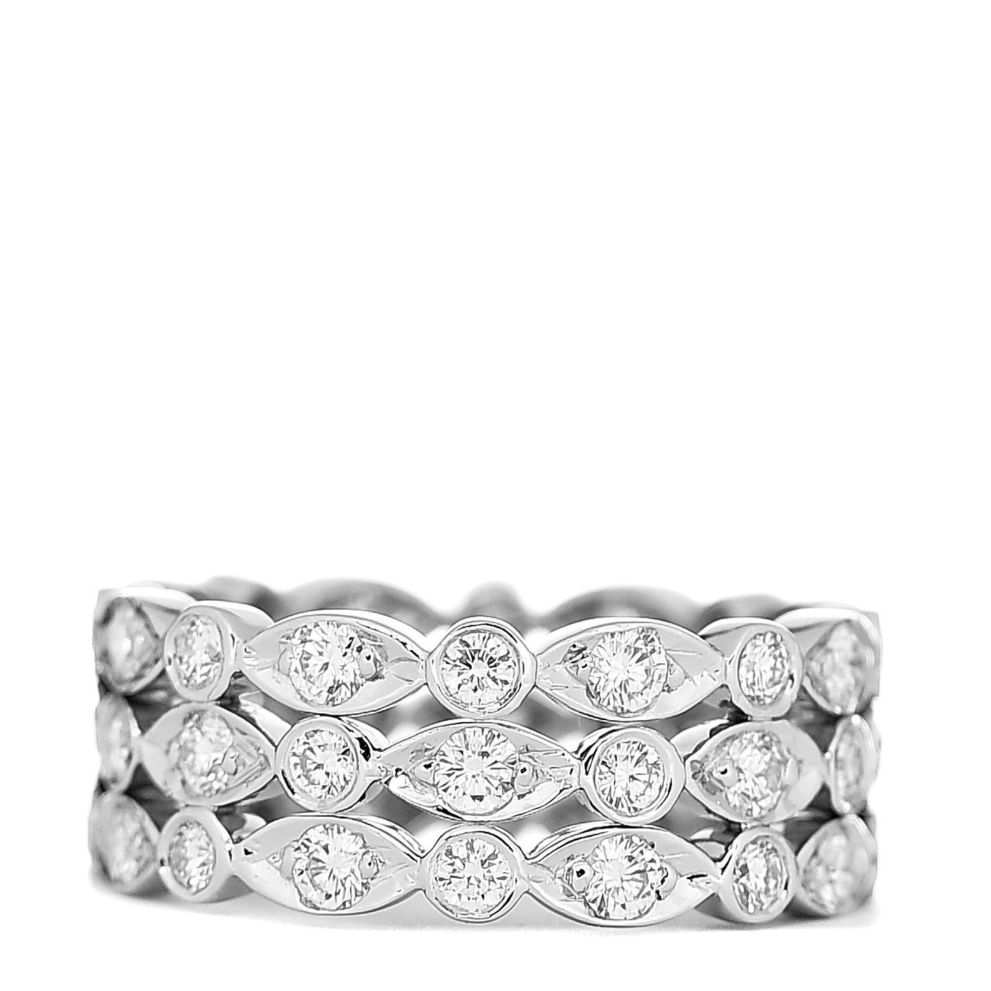 Platinum Diamond Jazz Three Row Ring 50 5.25