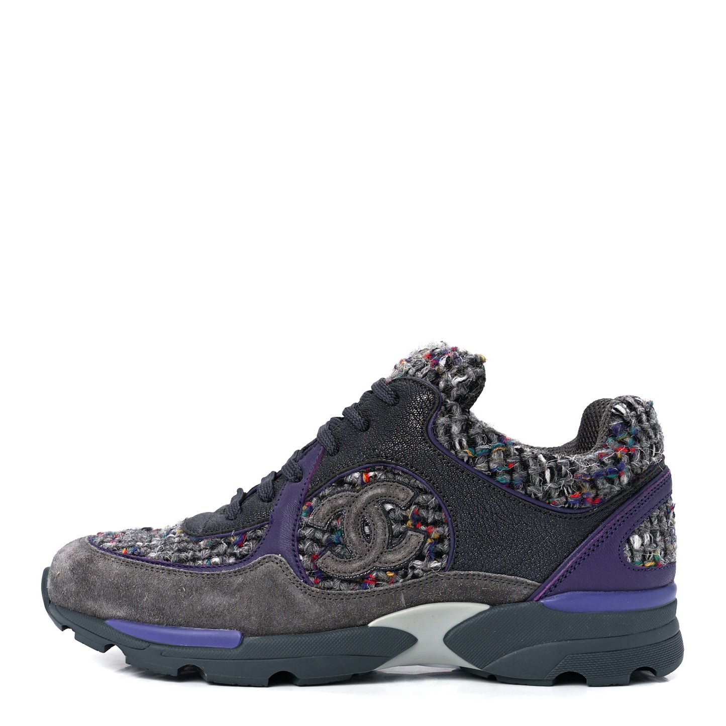Suede Tweed Goatskin CC Sneakers 37.5 Grey Purple