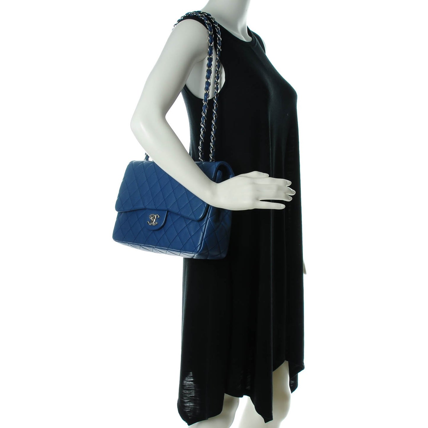 Washed Caviar Jumbo Single Flap Blue