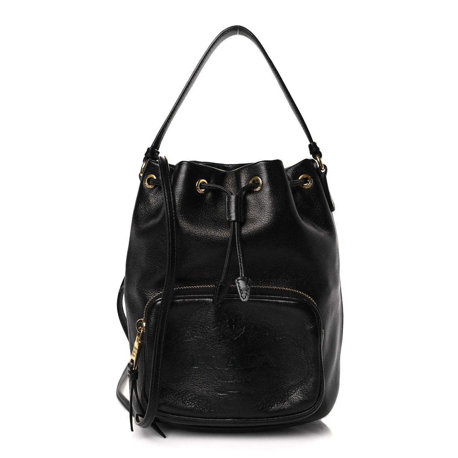 Prada Glace Calfskin Embossed Secchiello Bucket Bag Black 1 of 9