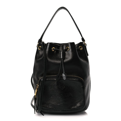 Prada Glace Calfskin Embossed Secchiello Bucket Bag Black 1 of 9