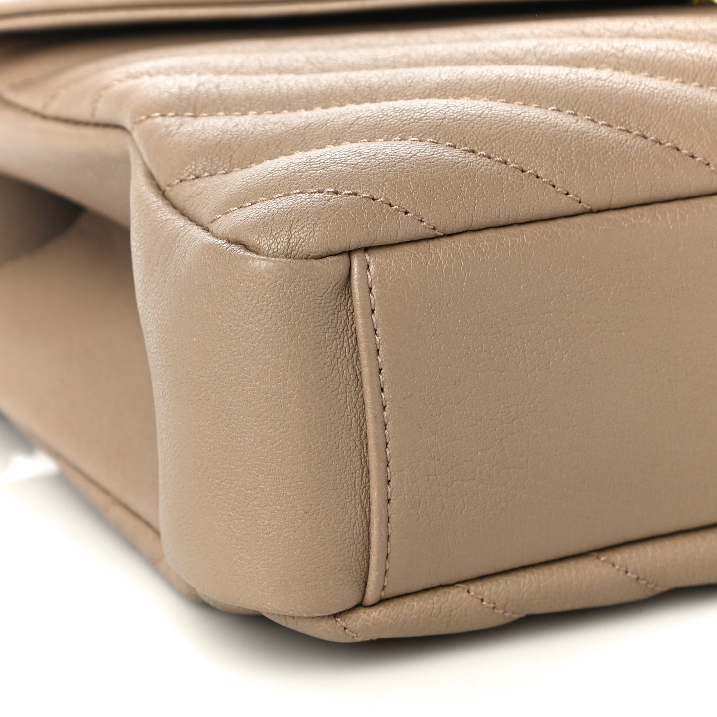 Sheepskin Matelasse Chevron Monogram Medium College Bag Dark Beige