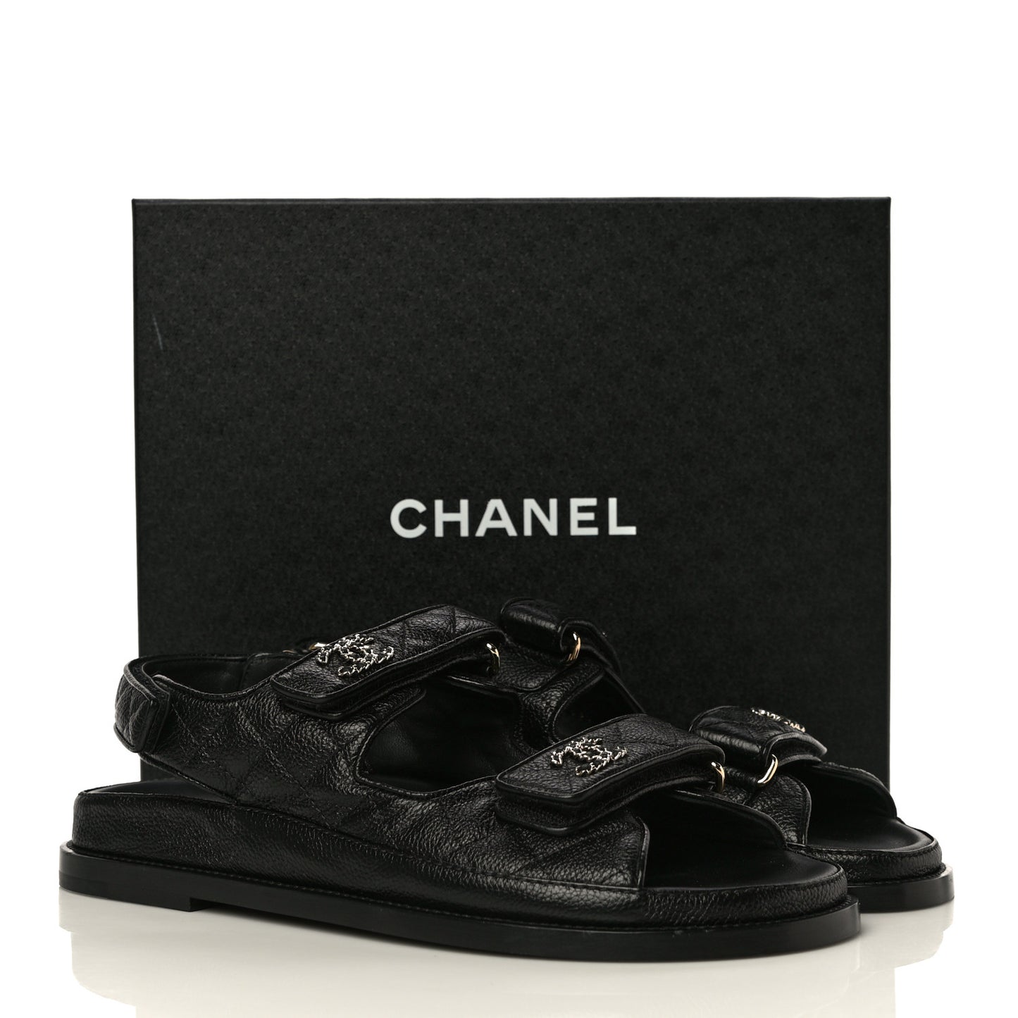 Grained Calfskin Velcro Dad Sandals 40 Black
