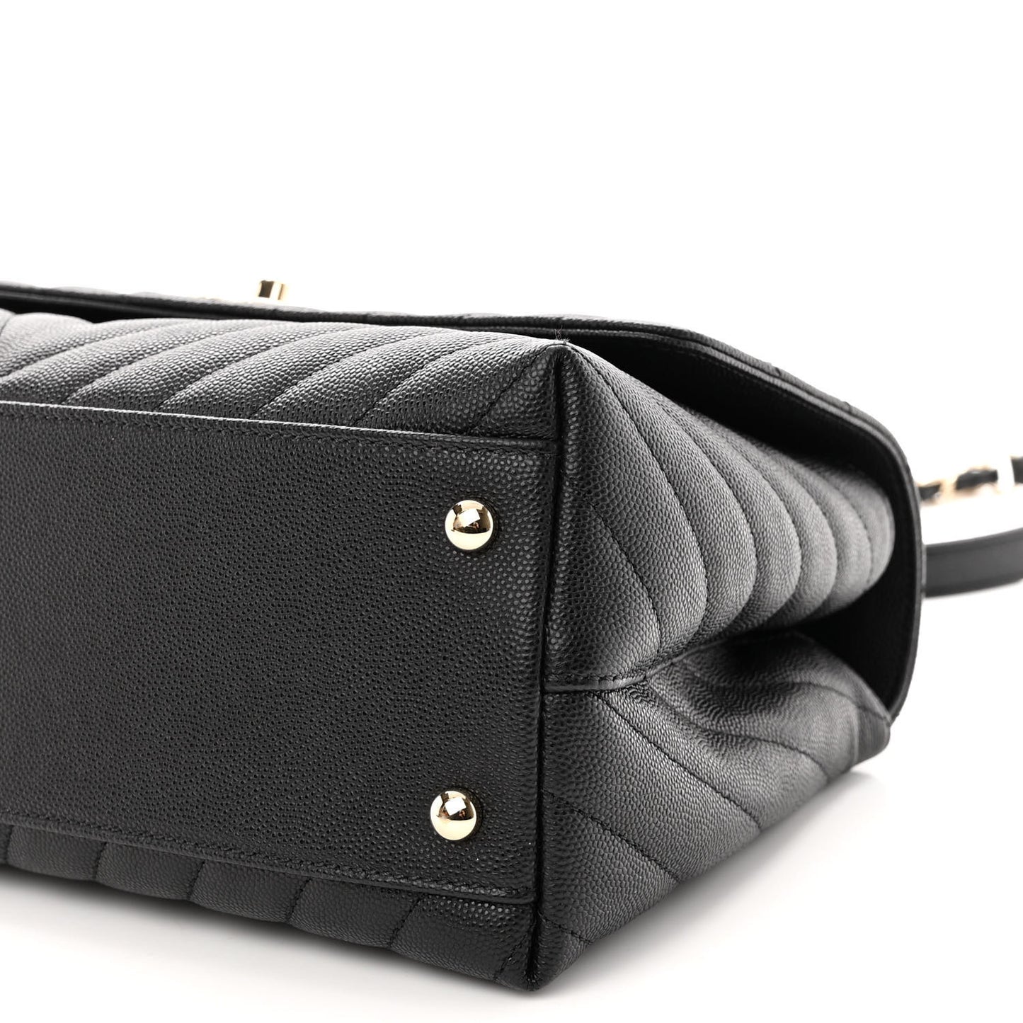 Caviar Lizard Embossed Quilted Chevron Small Coco Handle Flap Black
