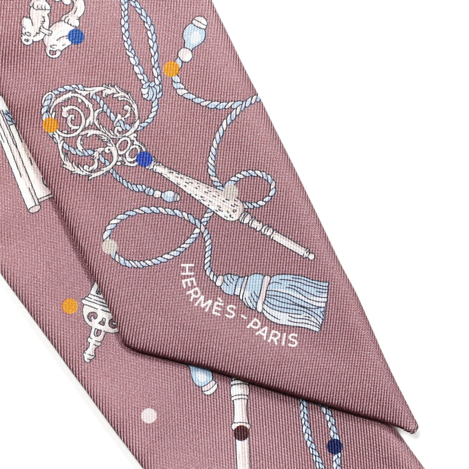 Hermes Silk Les Cles A Pois Twilly Marron Glace Gris 2 of 5