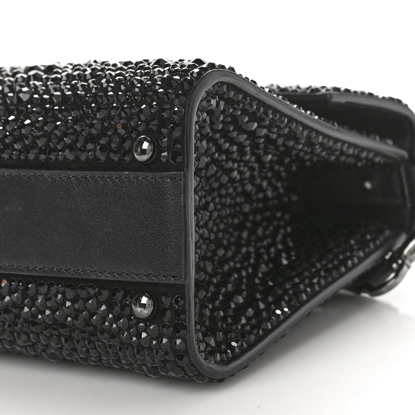 Crystal Embroidered Mini Vsling Top Handle Bag Black