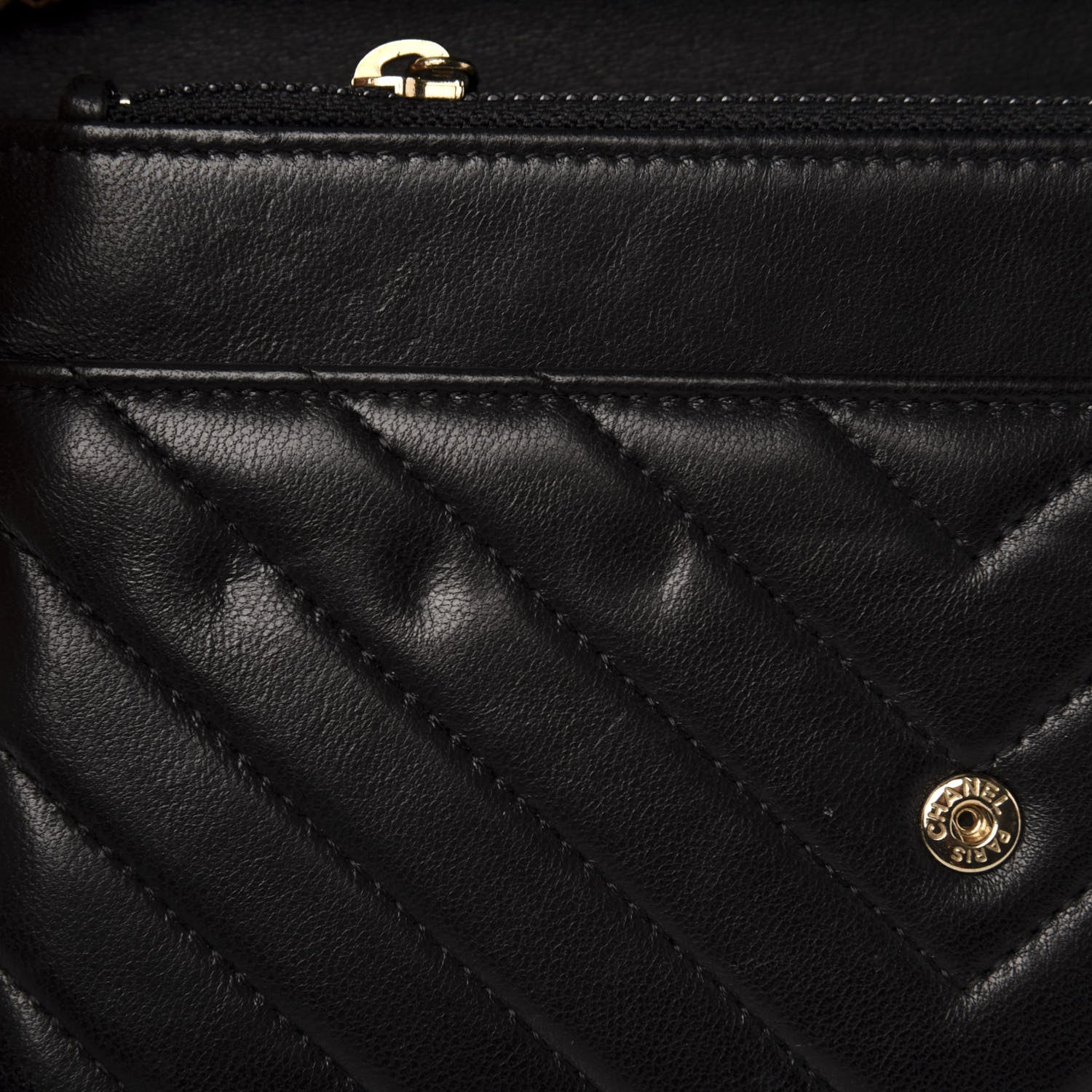 Chanel Lambskin Chevron Quilted Wallet On Chain WOC Black 9 of 13