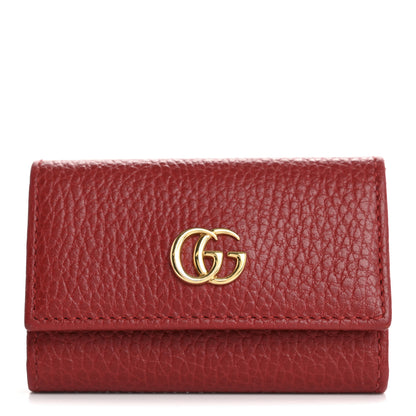 Gucci Pebbled Calfskin GG Marmont 6 Key Holder Hibiscus Red 1 of 11