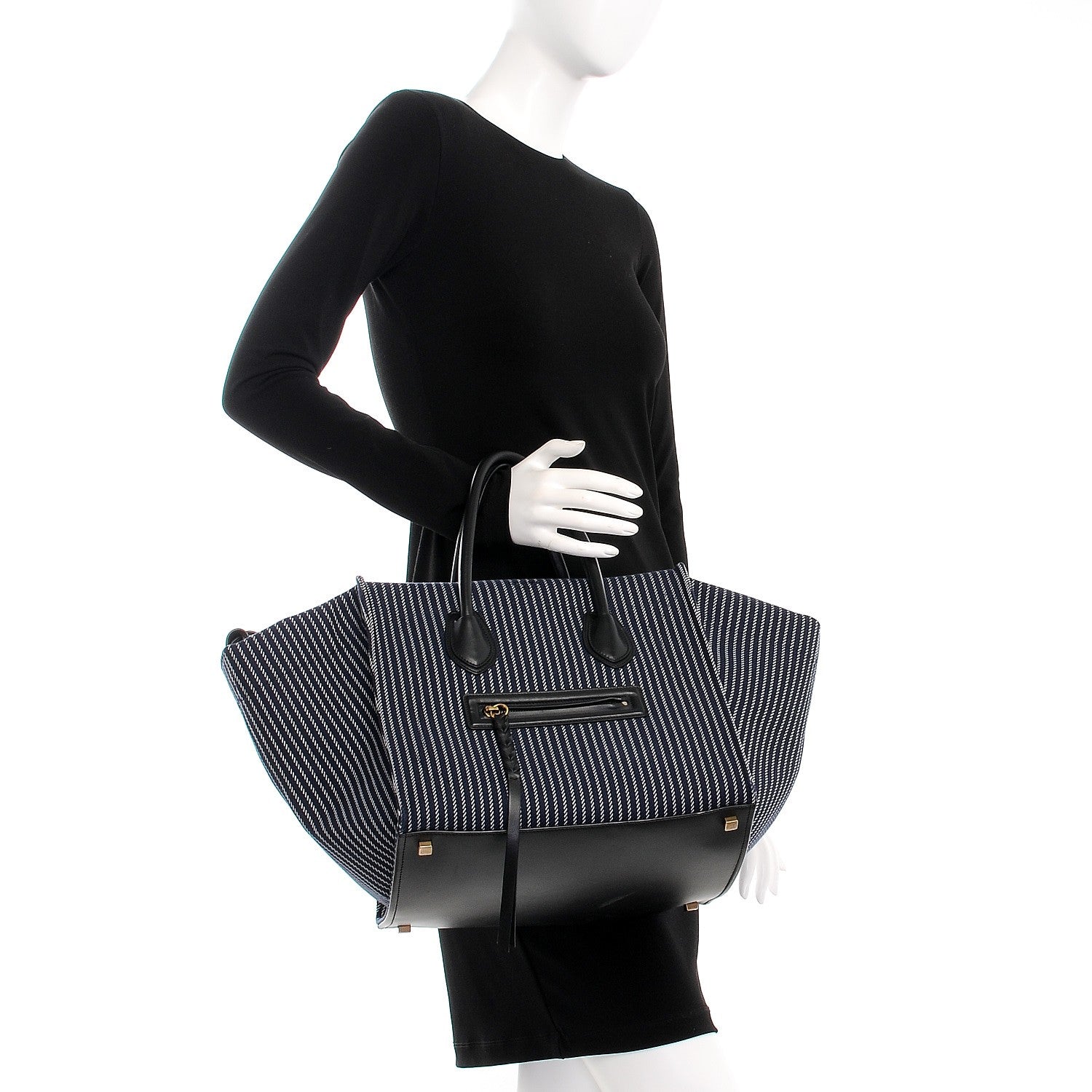 Celine Cotton Canvas Striped Medium Phantom Luggage Navy White 2 of 10