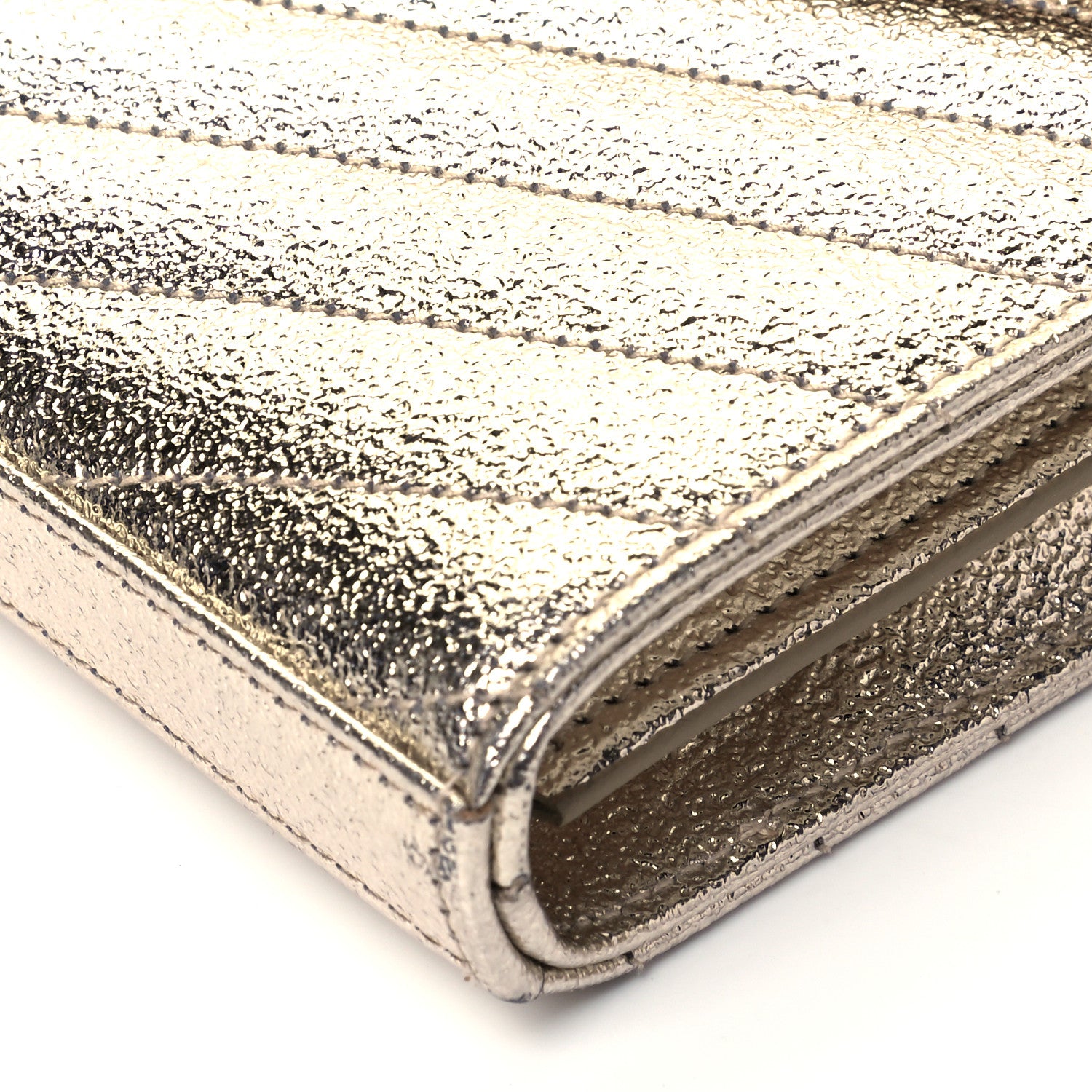 Saint Laurent Metallic Grain De Poudre Matelasse Chevron Monogram Chain Wallet Gold 8 of 8