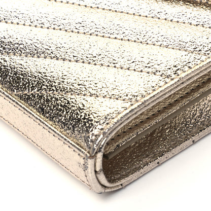 Saint Laurent Metallic Grain De Poudre Matelasse Chevron Monogram Chain Wallet Gold 8 of 8