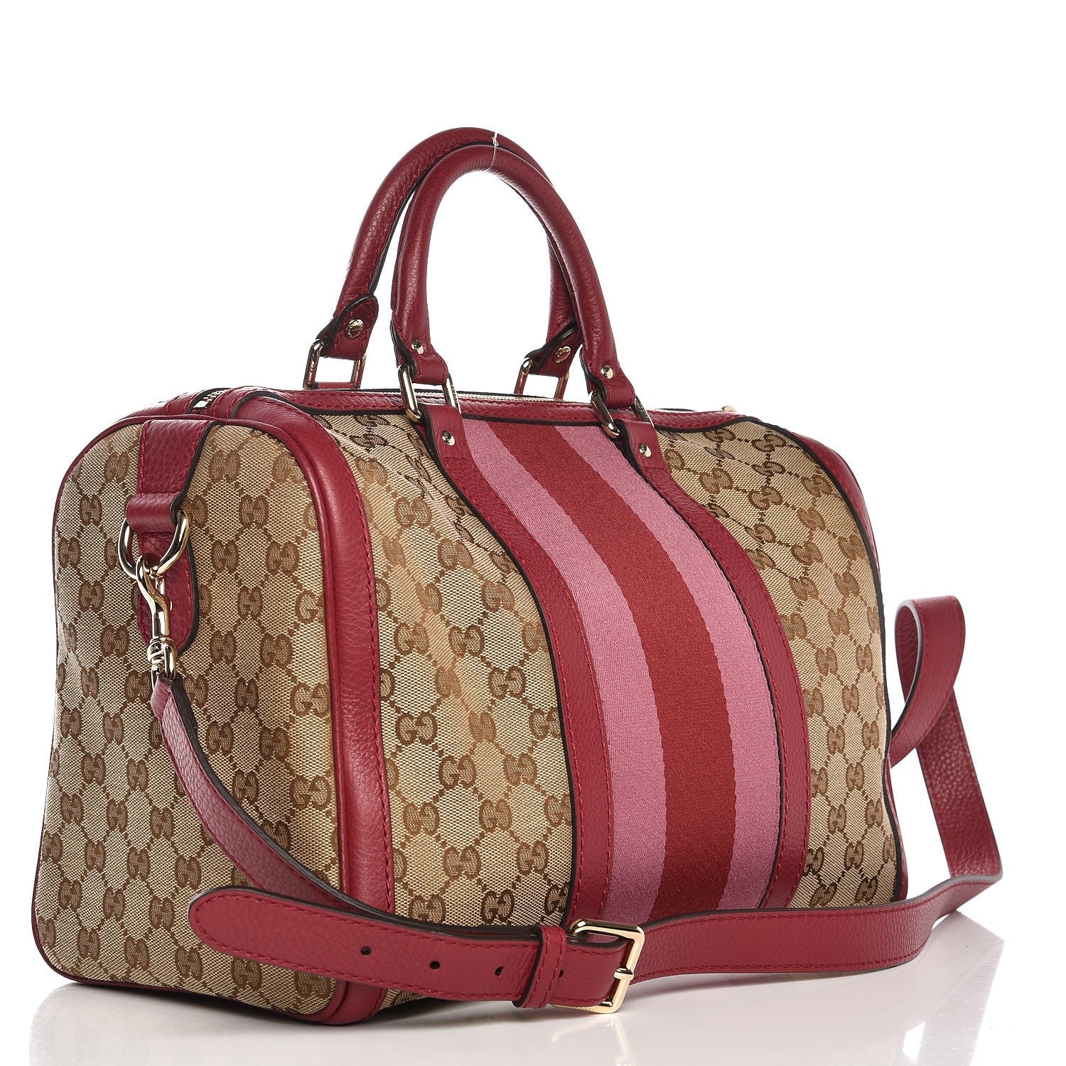 Gucci Monogram Cellarius Calfskin Vintage Web Medium Boston Beige Ebony Soft Burgundy Peonia Flower 4 of 10
