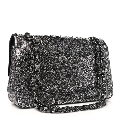 Chanel Metallic Snakeskin Medium Double Flap Black Silver 3 of 11