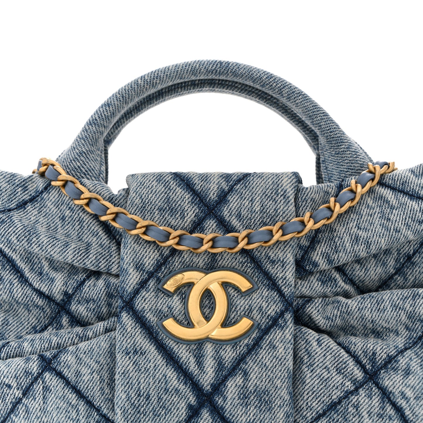 Washed Denim Quilted Mini Bow Bag Blue
