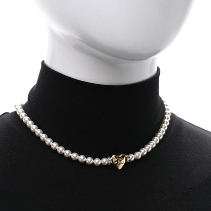 Chanel Crystal Pearl CC Heart Choker Necklace Gold 2 of 5