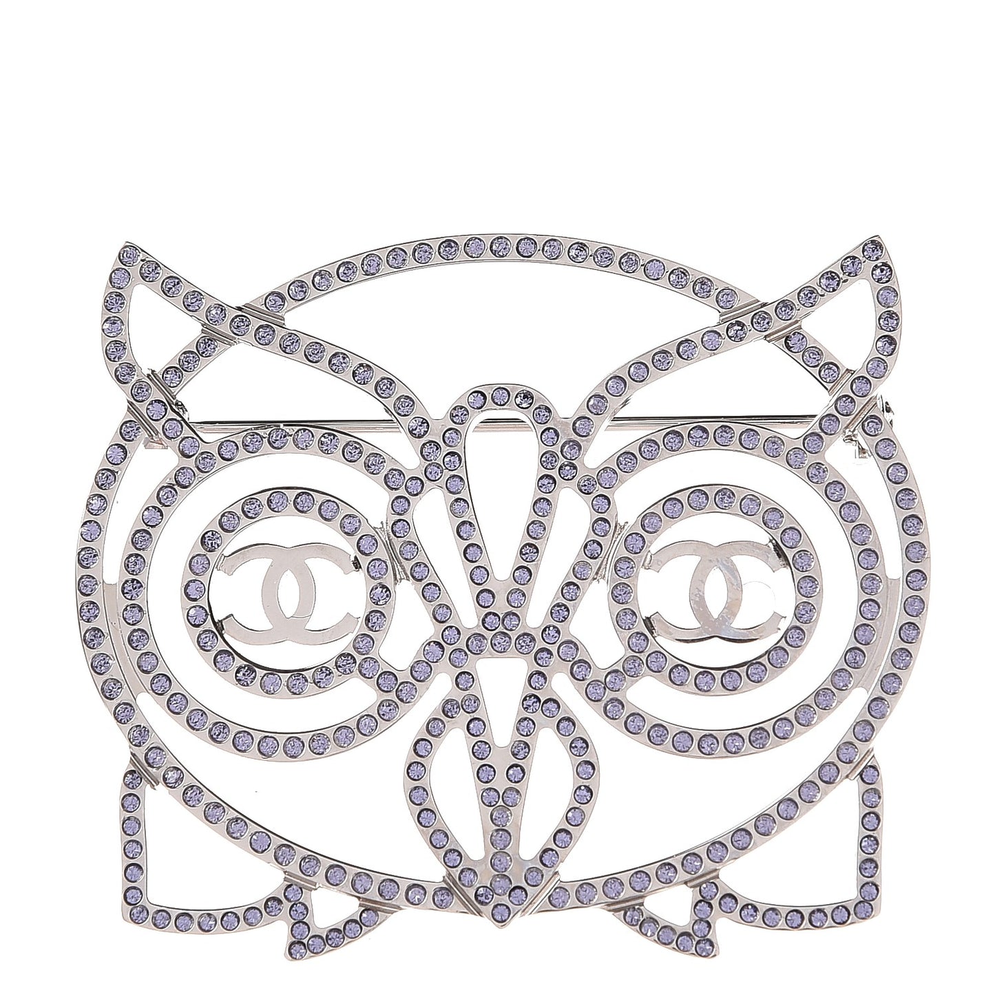 Strass Crystal Owl CC Brooch Purple