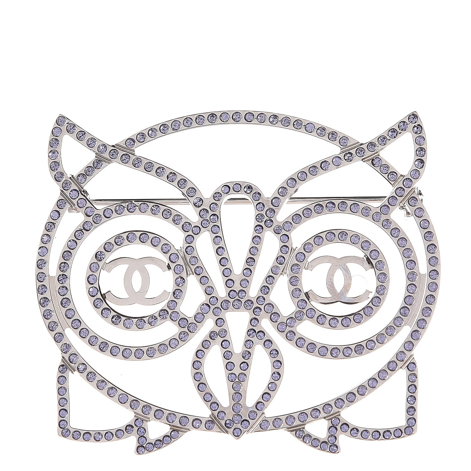 Chanel Strass Crystal Owl CC Brooch Purple 1 of 5