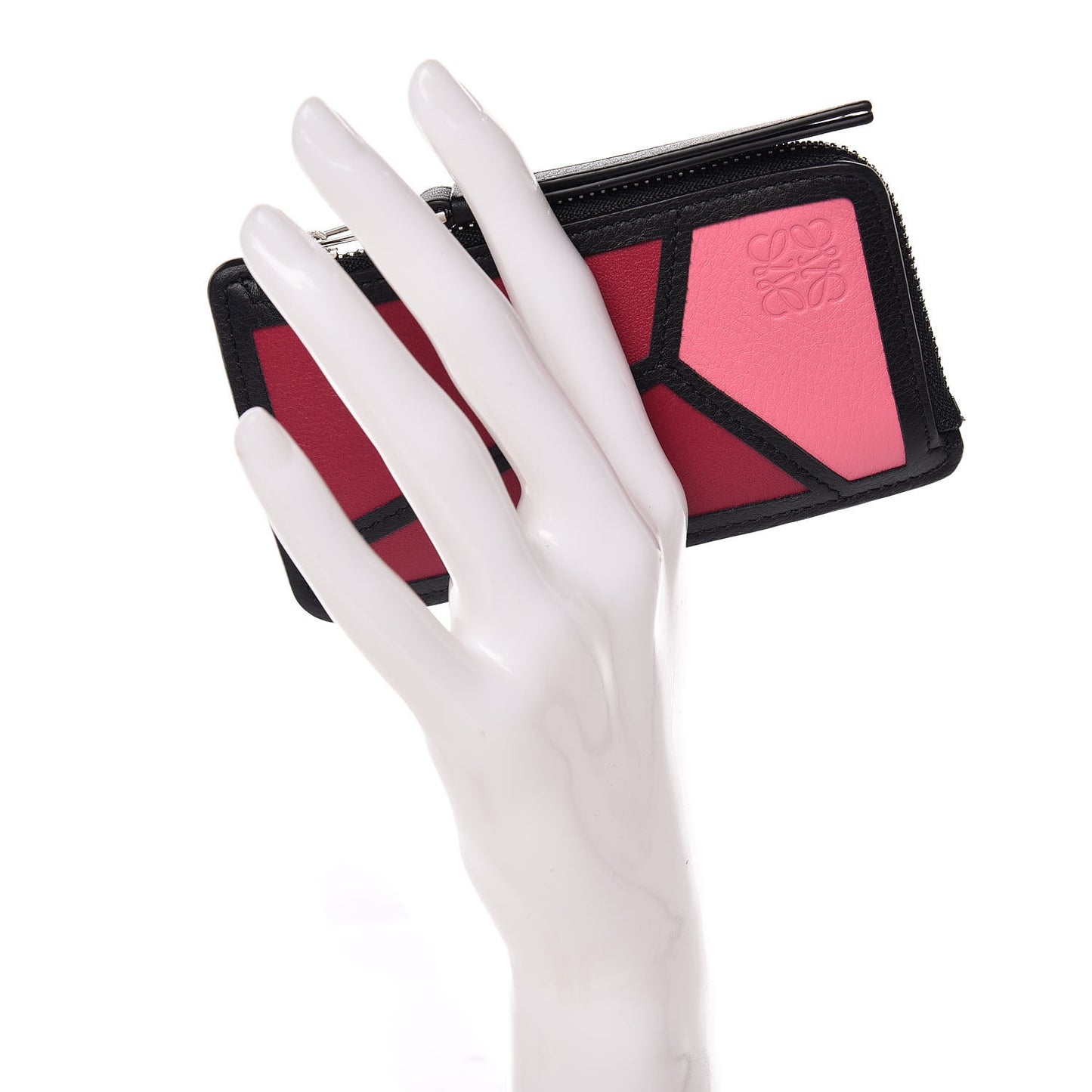 Calfskin Puzzle Colorblock Coin Card Holder Wild Rose Raspberry