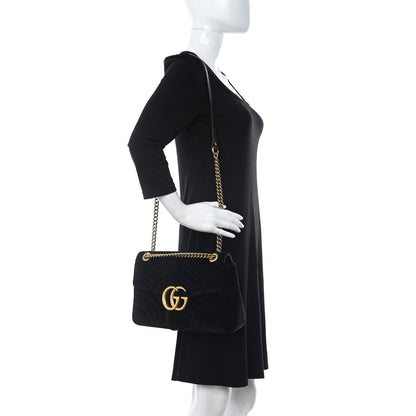 Gucci Velvet Matelasse Medium GG Marmont Shoulder Bag Black 2 of 10