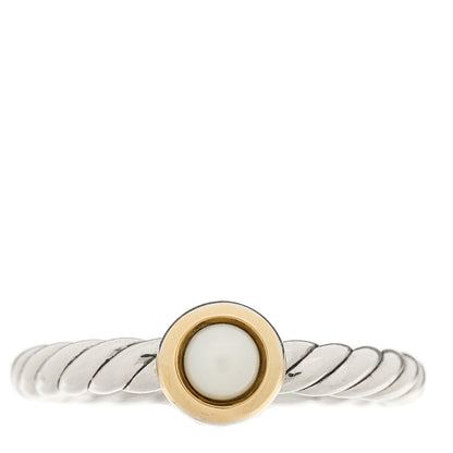 David Yurman Sterling Silver 14K Yellow Gold Cultured Pearl Petite Cable Ring 1 of 4