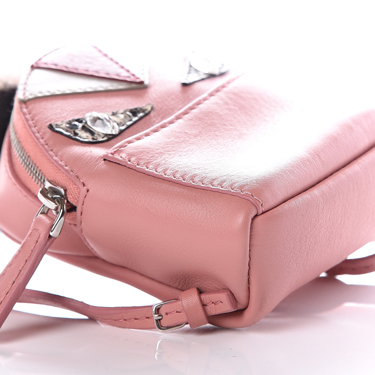 Fendi Vitello Dolce Elaphe Crystal Nutria Fox Fur Monster Eyes Mini Backpack Charm Bois de Rose Black Multicolor 8 of 12