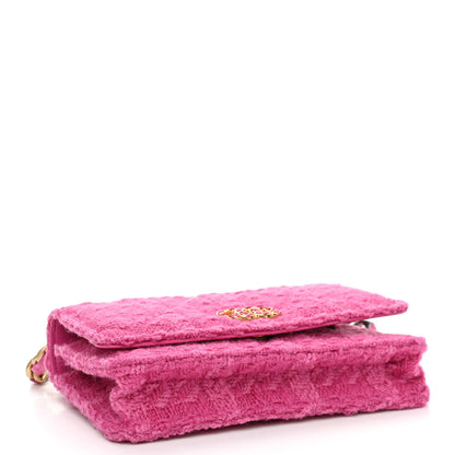 Chanel Wool Tweed Lambskin Quilted Chanel 19 Wallet On Chain WOC and Coin Purse Fuchsia 5 of 13
