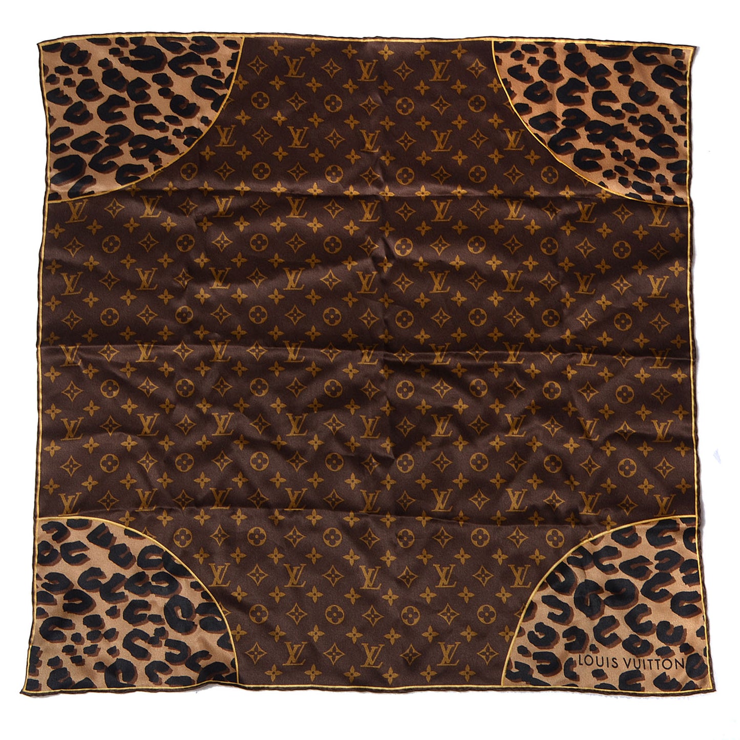 Silk Leopard and Monogram Square Scarf