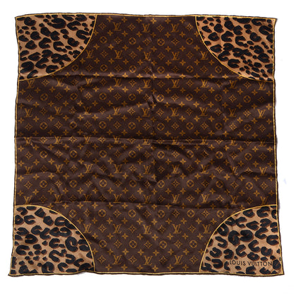 Louis Vuitton Silk Leopard and Monogram Square Scarf 2 of 5