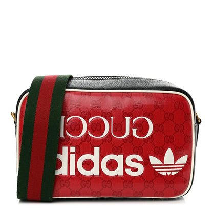 Gucci X ADIDAS Crystal Vintage Monogram Textured Dollar Calfskin Web Trefoil Logo Small Messenger Bag Hibiscus Red Off White Black 1 of 11