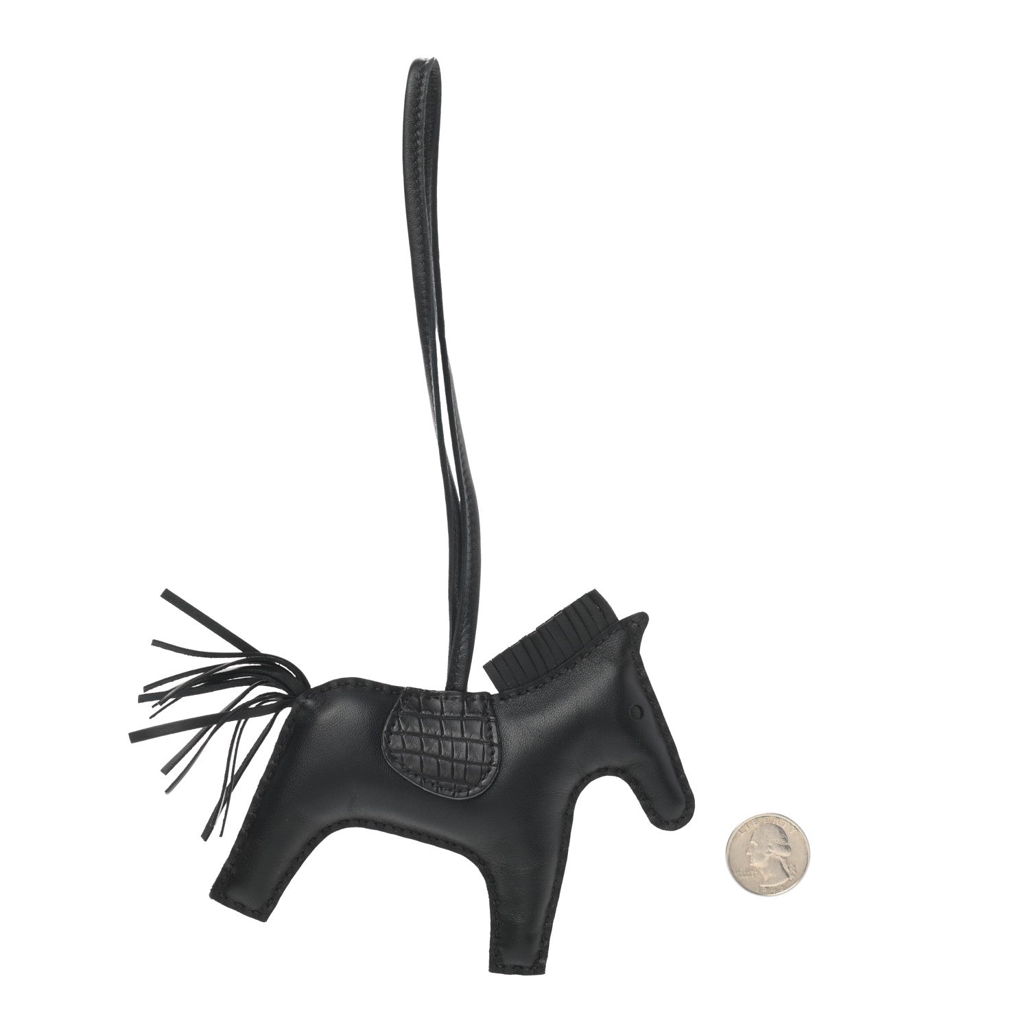 Hermes Milo Lambskin Matte Alligator Touch Grigri Rodeo Horse Bag Charm MM So Black 2 of 4