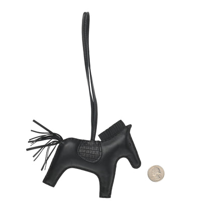 Hermes Milo Lambskin Matte Alligator Touch Grigri Rodeo Horse Bag Charm MM So Black 2 of 4