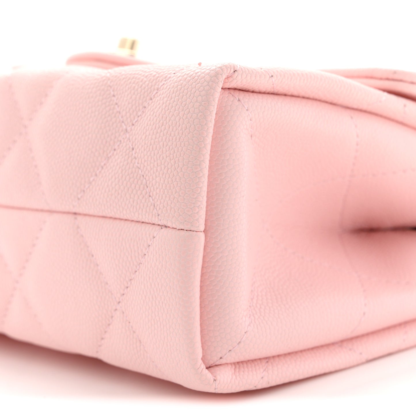 Caviar Quilted Retro Mini Twist Top Handle Clutch Flap Light Pink