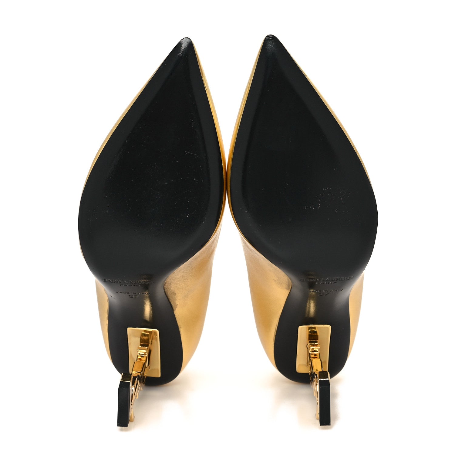 Saint Laurent Calfskin Opyum 85 Pumps 37 Gold 5 of 9