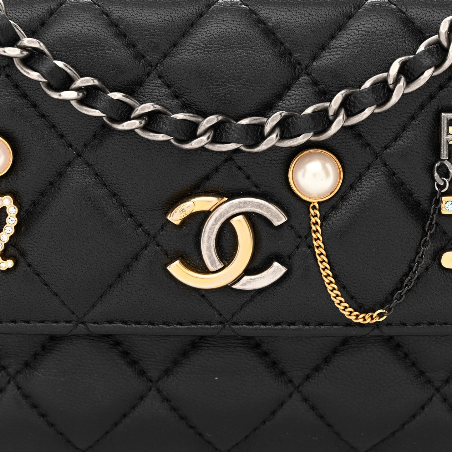 Lambskin Quilted Coco Clips Single Flap Black