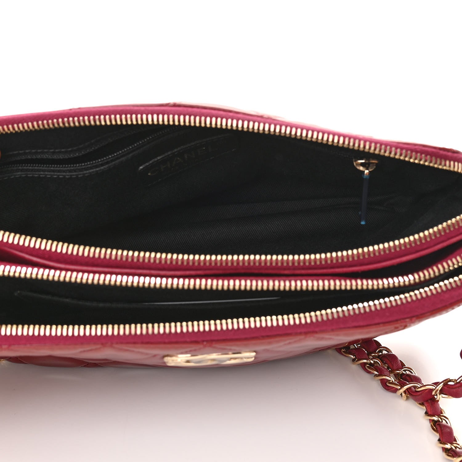 Chanel Patent Quilted Crown CC Double Zip Bag Dark Pink 5 of 10