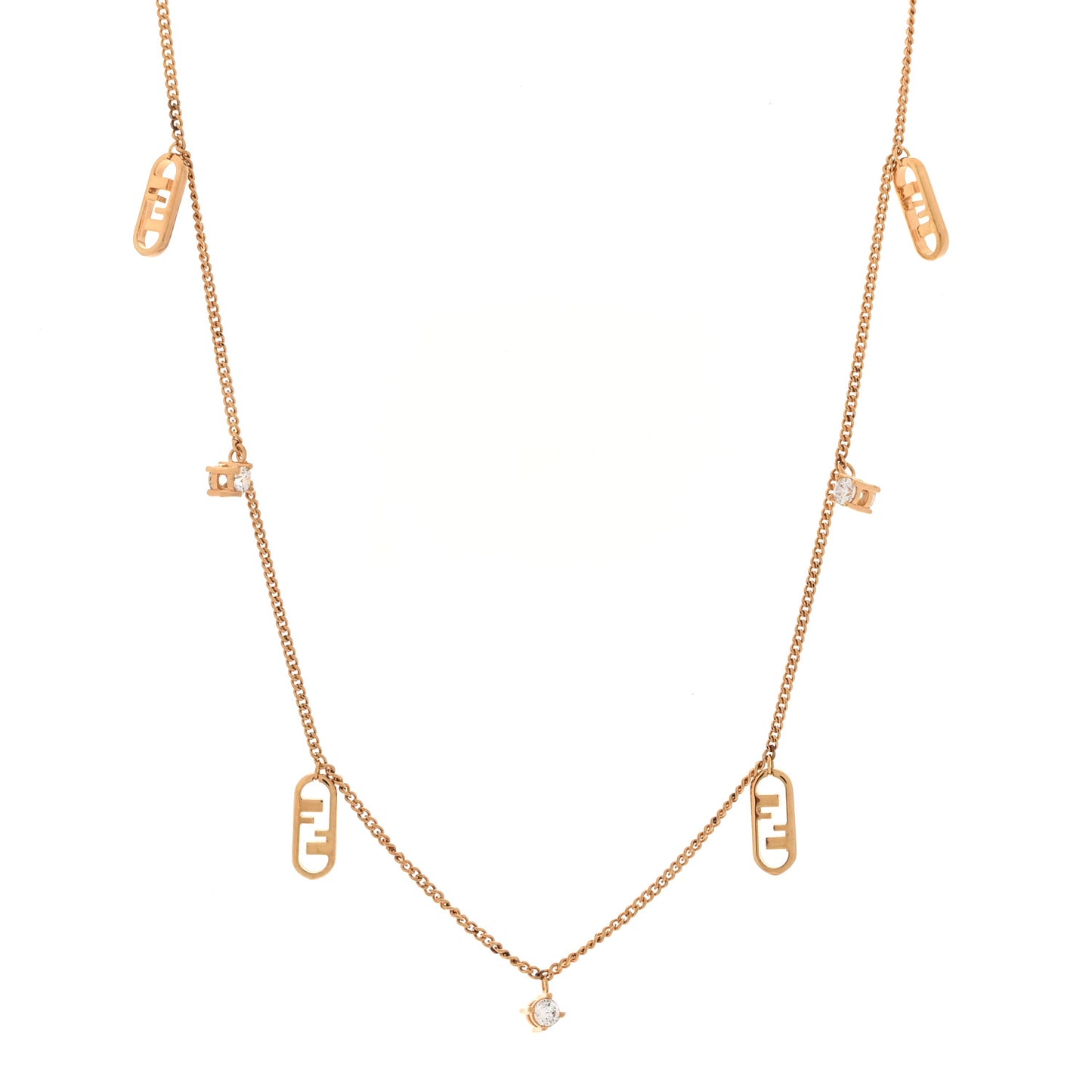 Metal Crystal Fendi O'Lock Long Necklace Gold