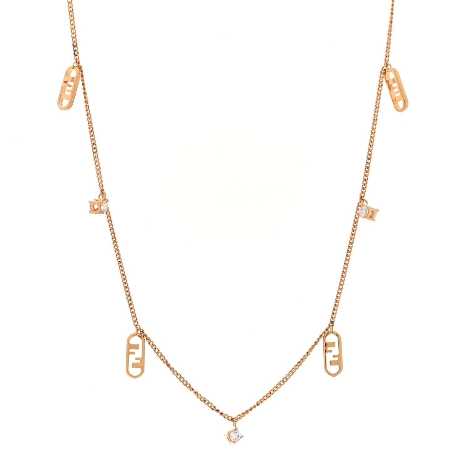 Fendi Metal Crystal Fendi O'Lock Long Necklace Gold 1 of 6