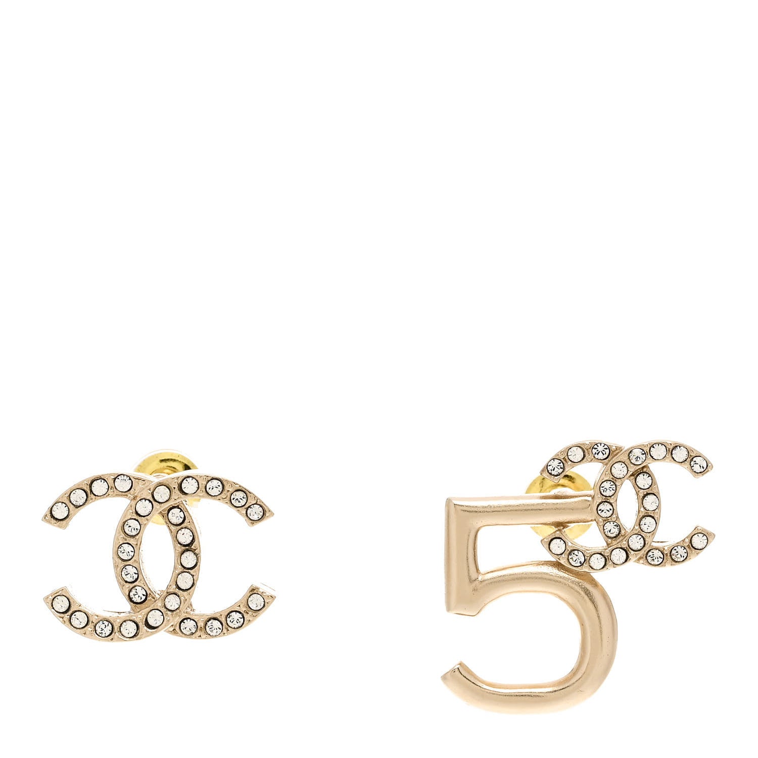 Chanel Crystal CC No 5 Earrings Gold 1 of 5