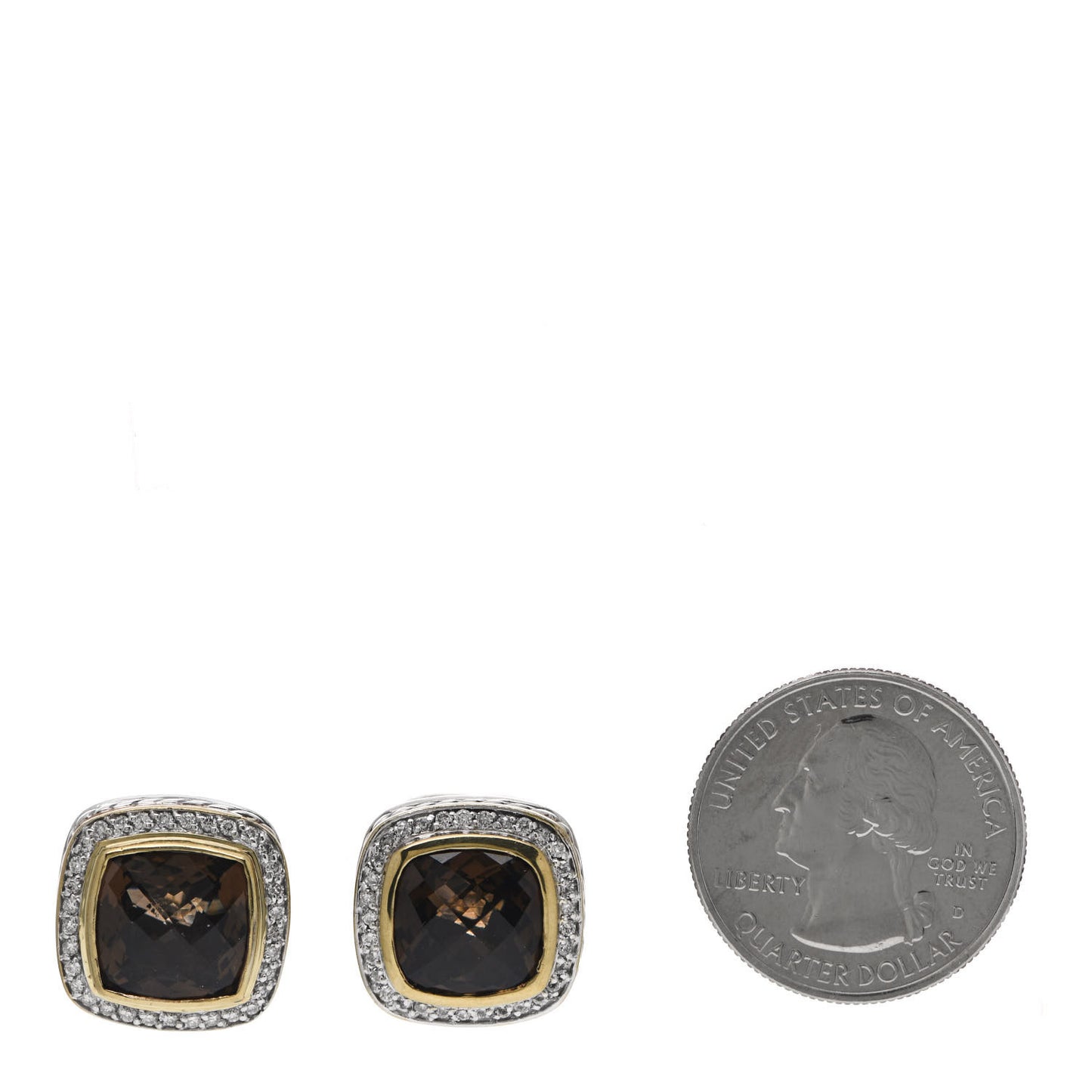 Sterling Silver 18K Yellow Gold Diamond Smoky Quartz 11mm Albion Earrings