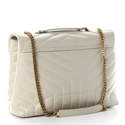 Saint Laurent Calfskin Y Quilted Monogram Medium Loulou Chain Satchel Crema Soft 3 of 5