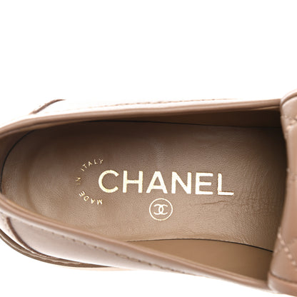 Chanel Lambskin Quilted CC Turnlock Loafers 37.5 Beige 7 of 9