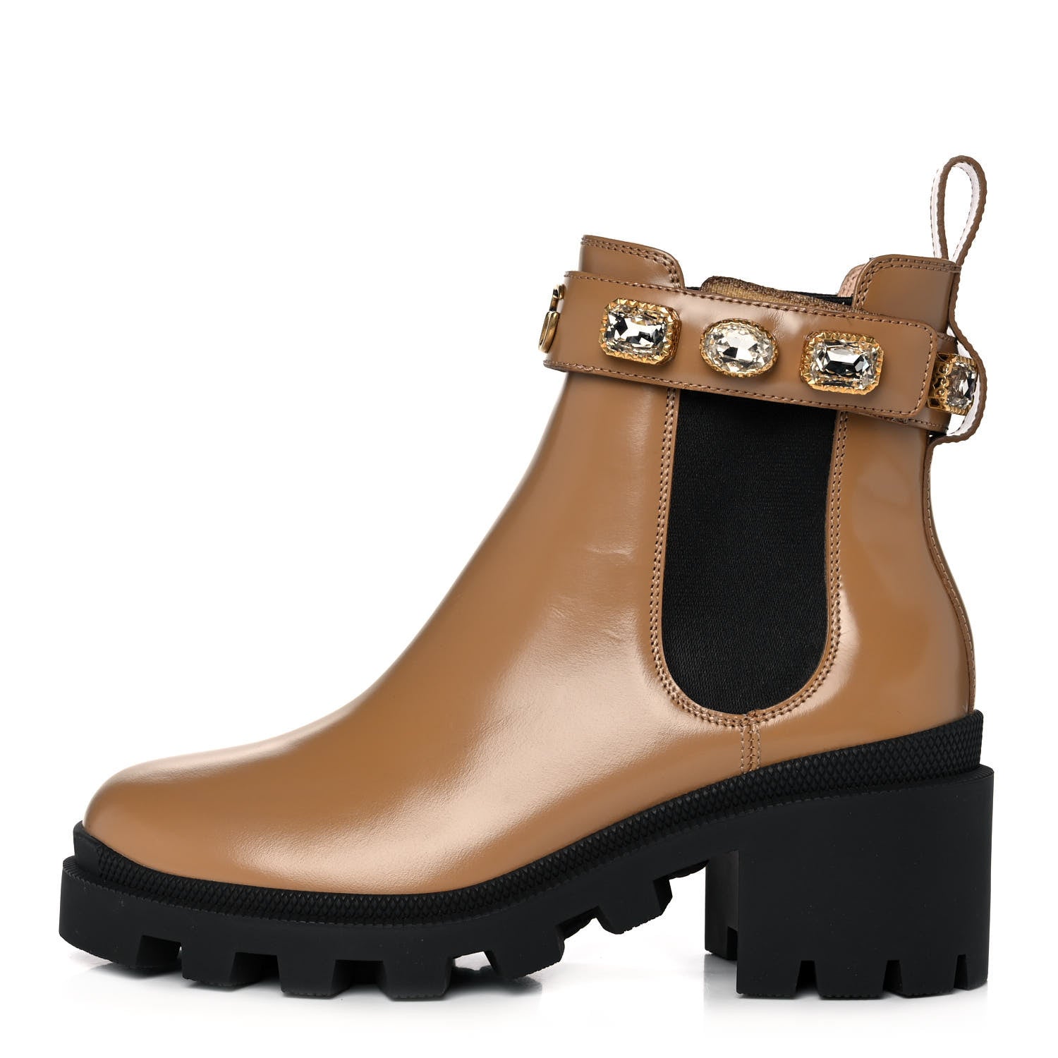 Gucci Calfskin Crystal GG Trip Chelsea Ankle Boots 36 Natural Tan 1 of 12