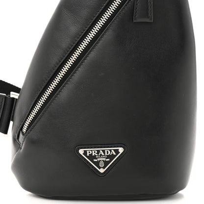 Prada Softy Calfskin Triangle Cross Bag Black 7 of 10