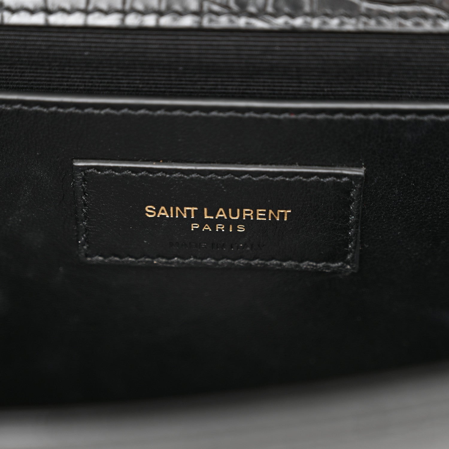 Saint Laurent Calfskin Crocodile Embossed Medium Classic Monogram Kate Tassel Satchel Black 7 of 13