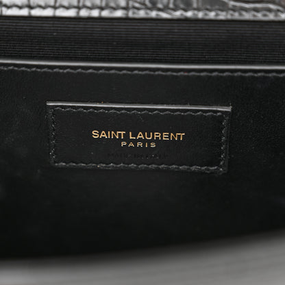 Saint Laurent Calfskin Crocodile Embossed Medium Classic Monogram Kate Tassel Satchel Black 7 of 13