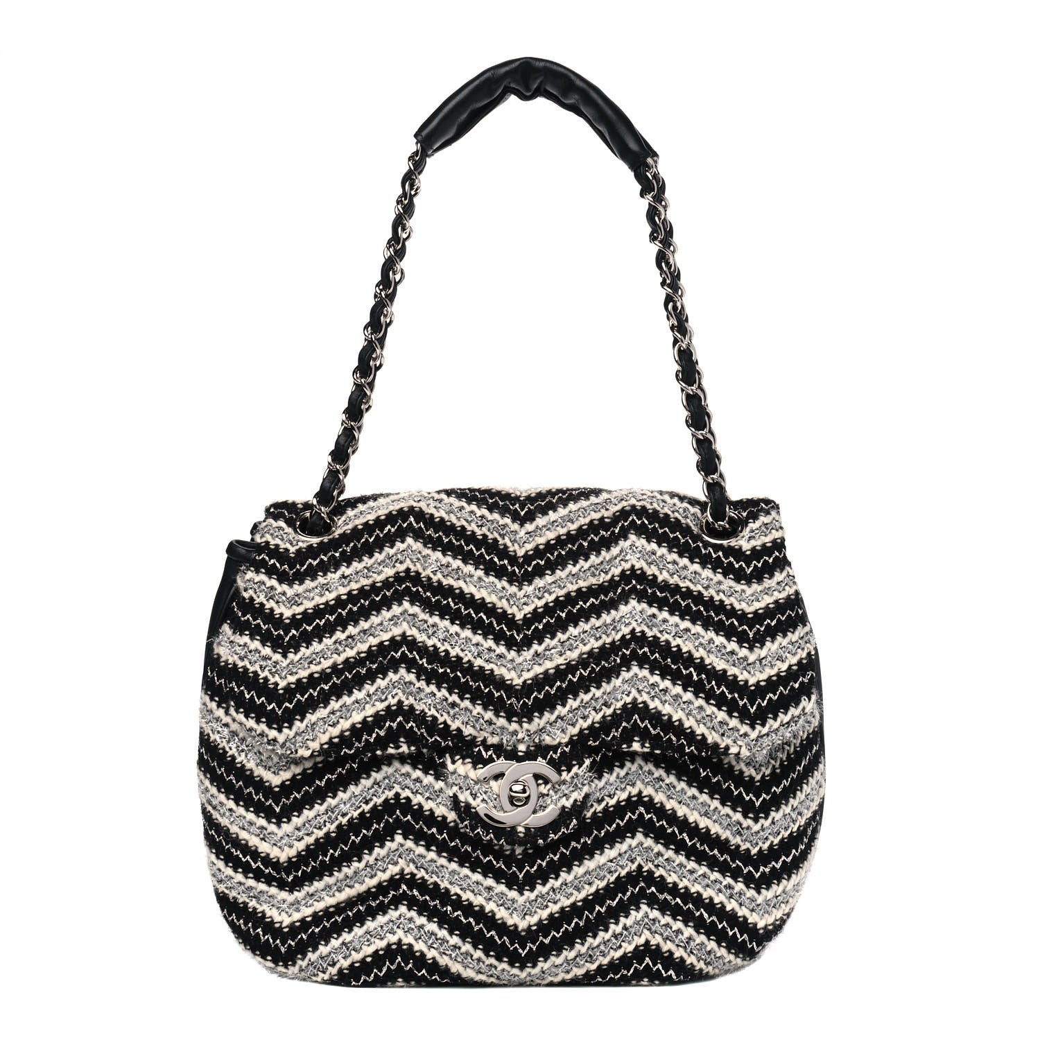 Chanel Tweed Chevron Medium Single Flap Black White 1 of 4