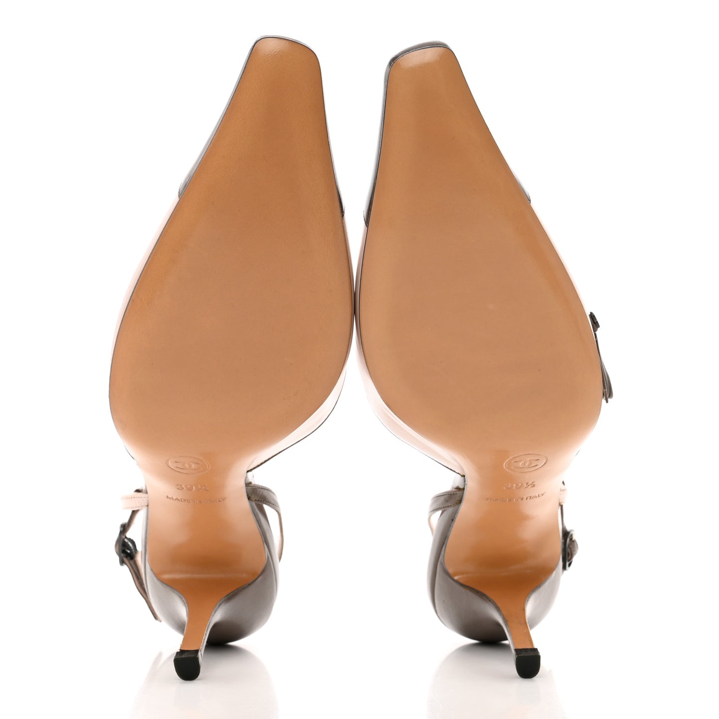 Lambskin CC Cap Toe Bow Slingback Pumps 39.5 Pink Grey